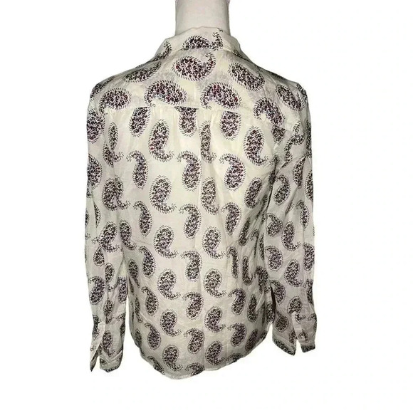 Ann‎ Taylor Loft Women’s Small Lightweight Paisley Silk Blend Popover Button Top - Picture 3 of 4